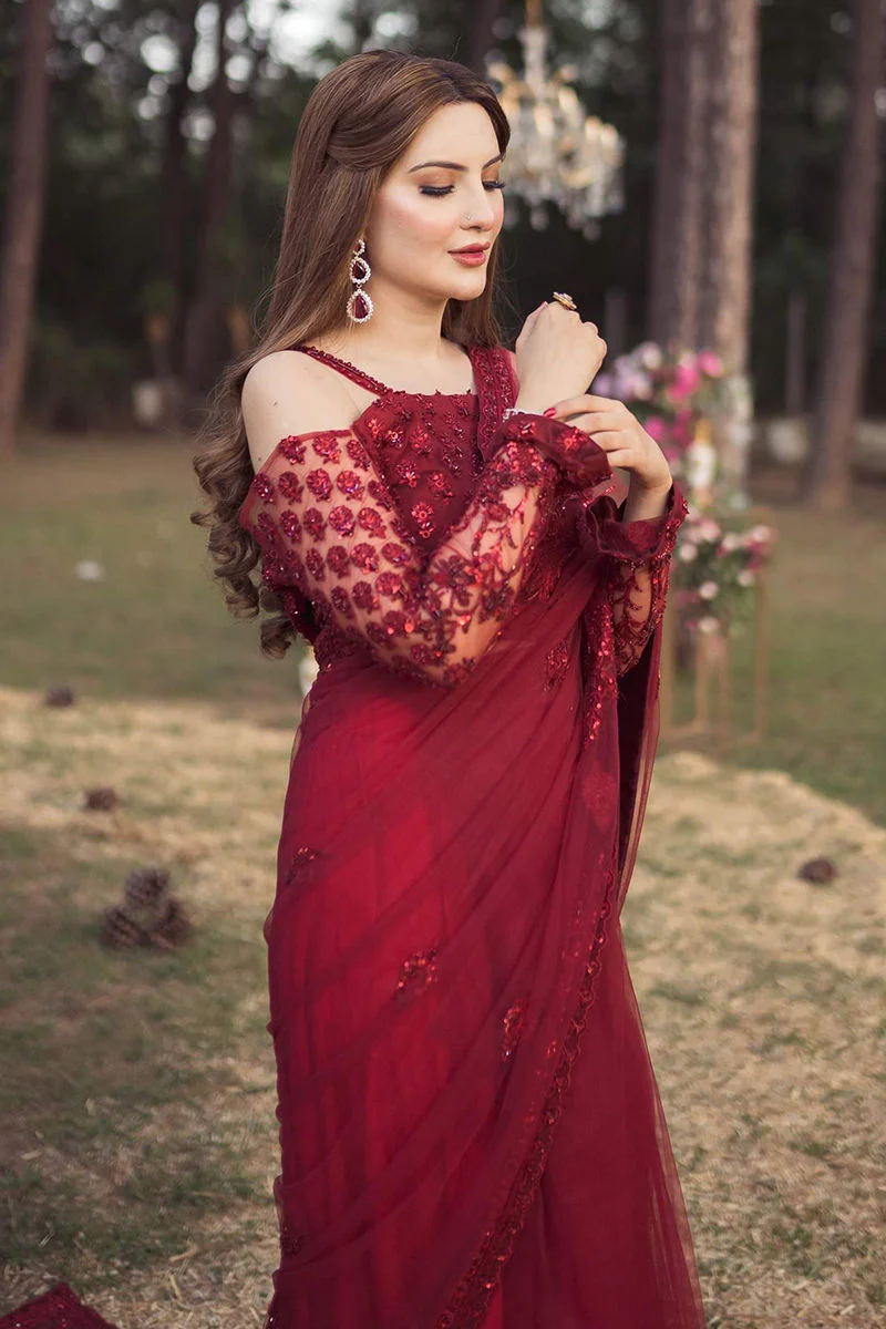SHAZIA KIYANI NET EMBROIDERED SAREE WEDDING COLLECTION