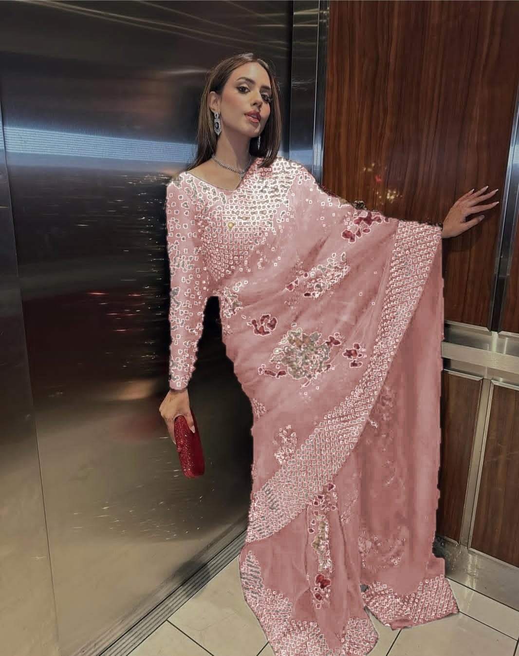 GHOUSIA COLLECTION UNSTITCHED ORGANZA SAREE