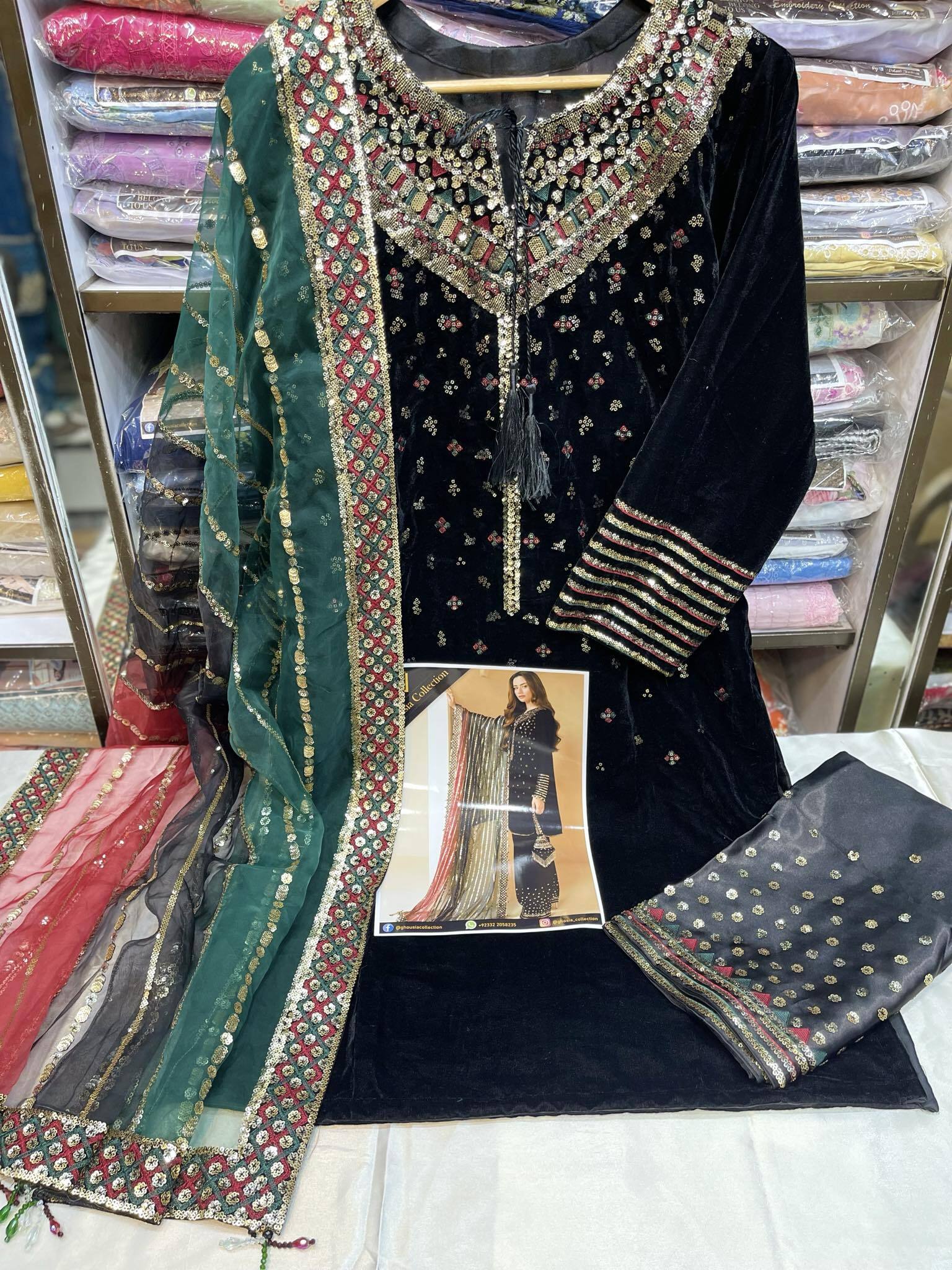 GHOUSIA COLLECTION 3 PEC VELVET STITCHED COLLECTION