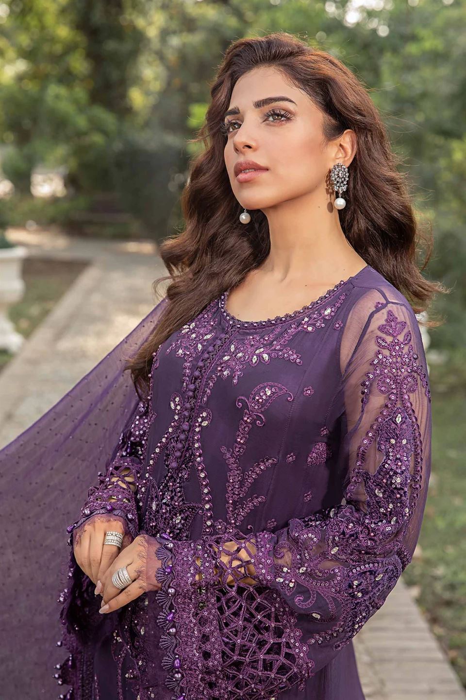 Maria B. Unstitched Embroidered Chiffon Suit | MPC-24-102