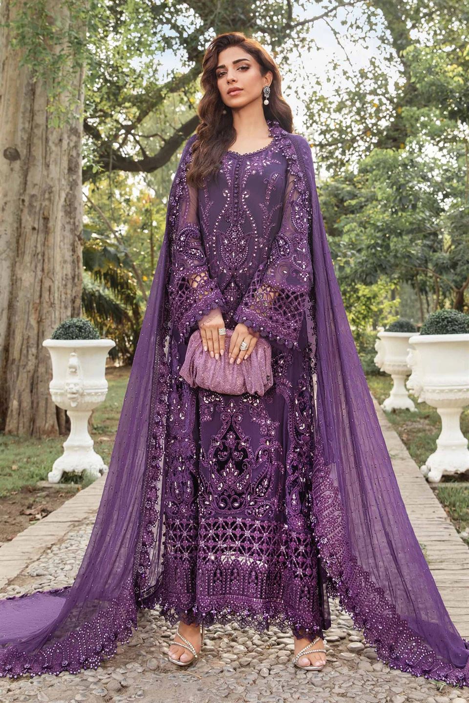 Maria B. Unstitched Embroidered Chiffon Suit | MPC-24-102