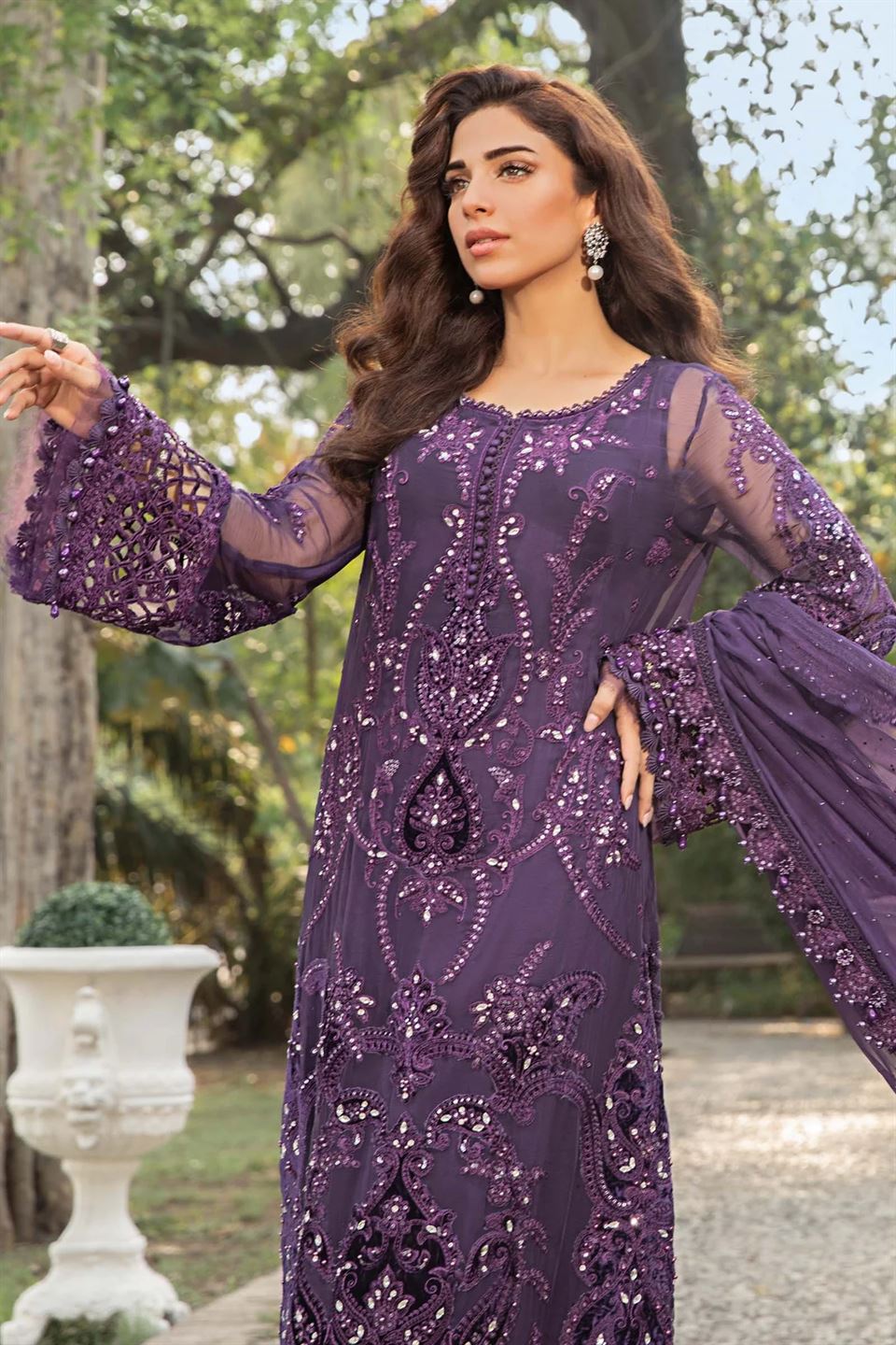 Maria B. Unstitched Embroidered Chiffon Suit | MPC-24-102