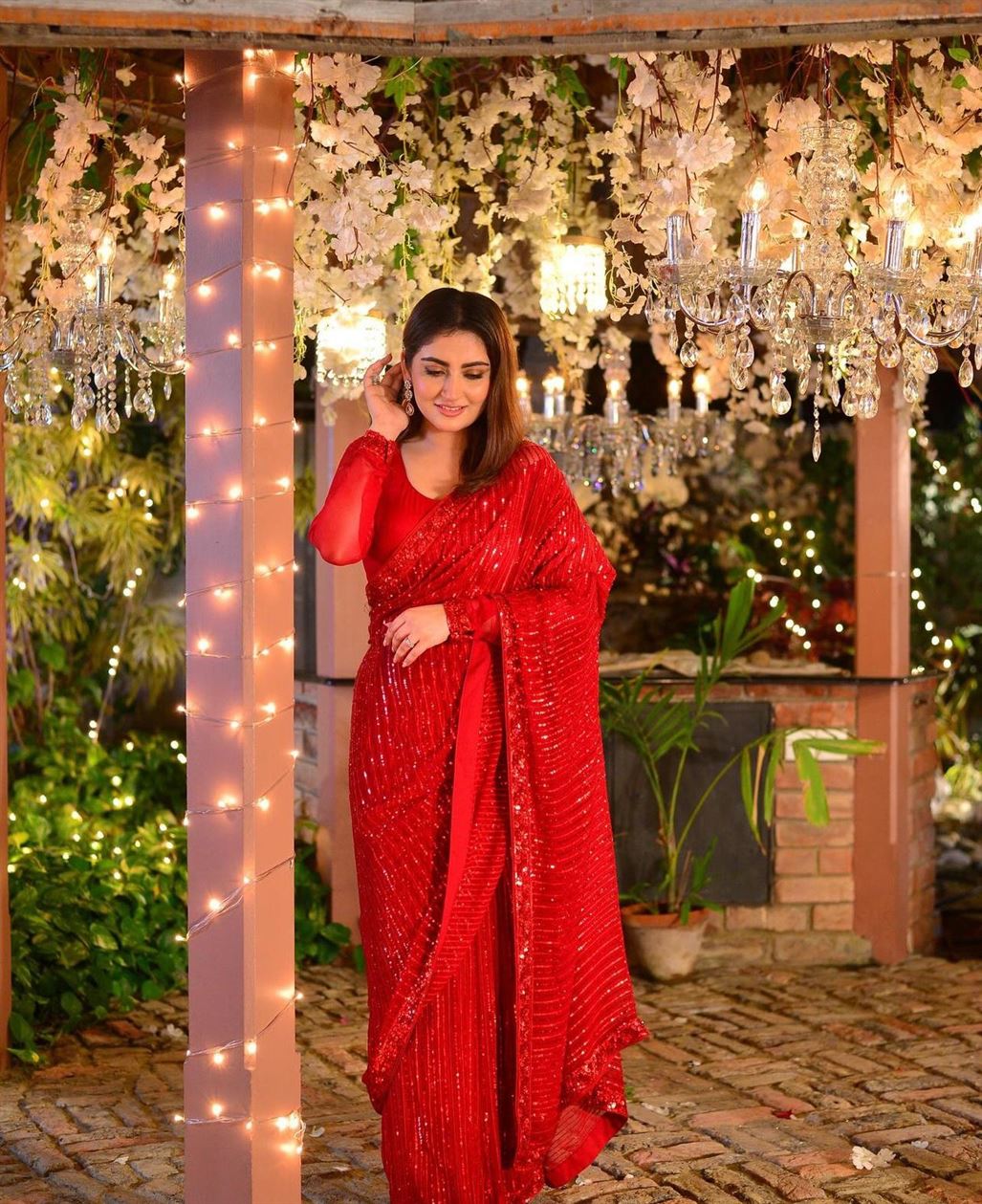 GHOUSIA COLLECTION UNSTITCHED CHIFFION RED SAREE