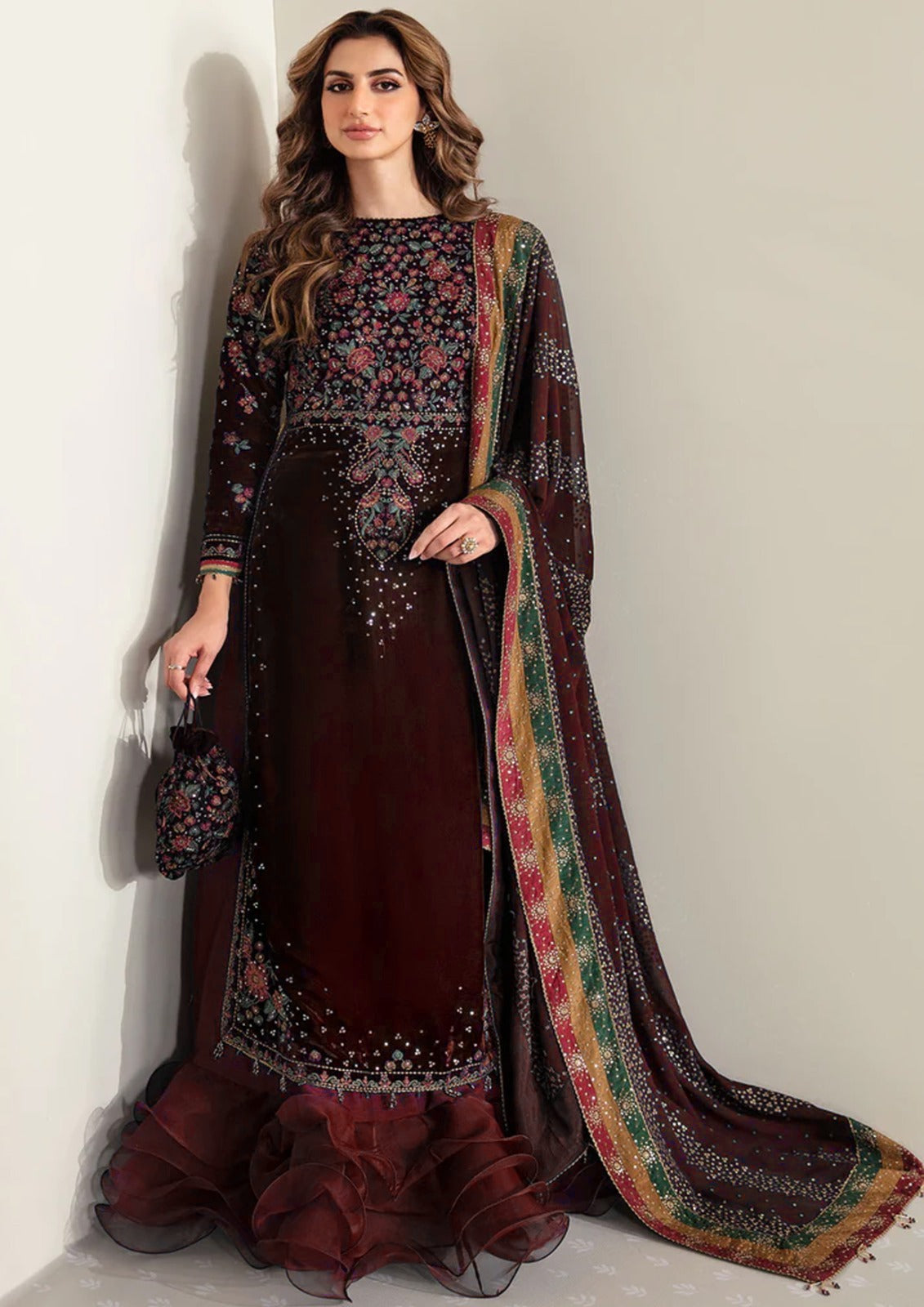 JAZMIN EMBROIDERED VELVET COLLECTION (FORMAL VF-2005) (MAHROON)