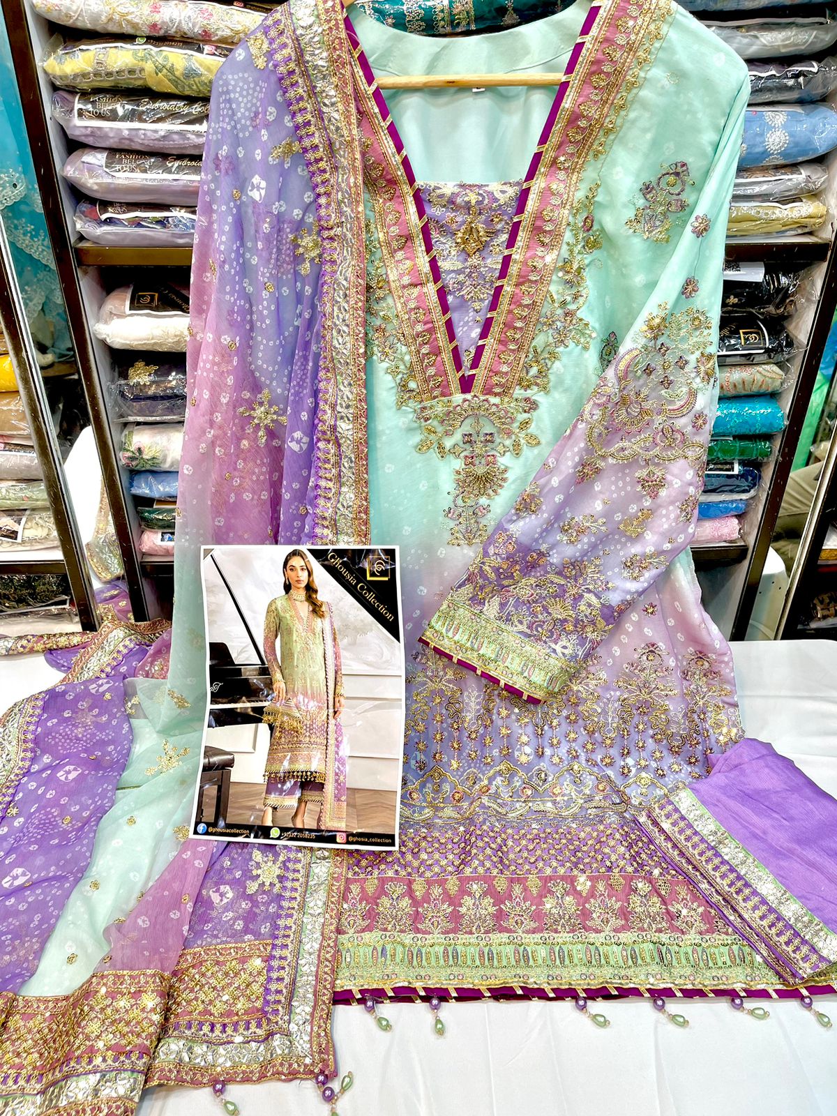 GHOUSIA COLLECTION 3 PEC CHIFFION STITCHED COLLECTION