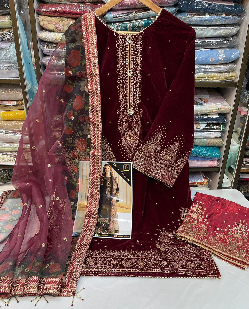 GHOUSIA COLLECTION 3 PEC VELVET STITCHED COLLECTION