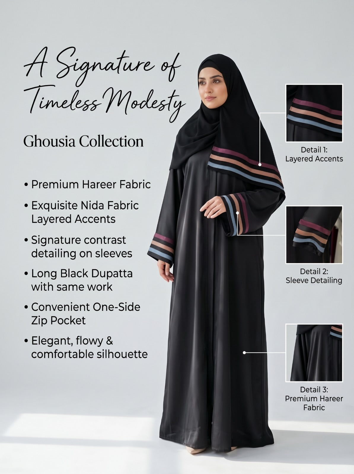 The Signature Noir Abaya — by Ghousia Collection