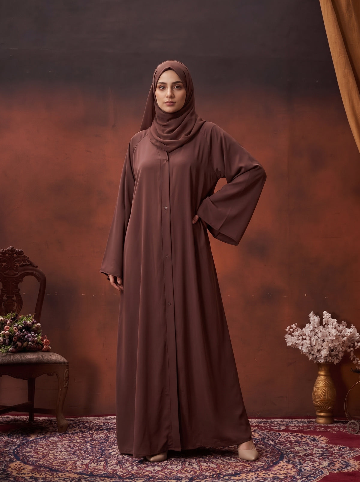 FRONT OPEN PLAIN CHIFFION ABAYA