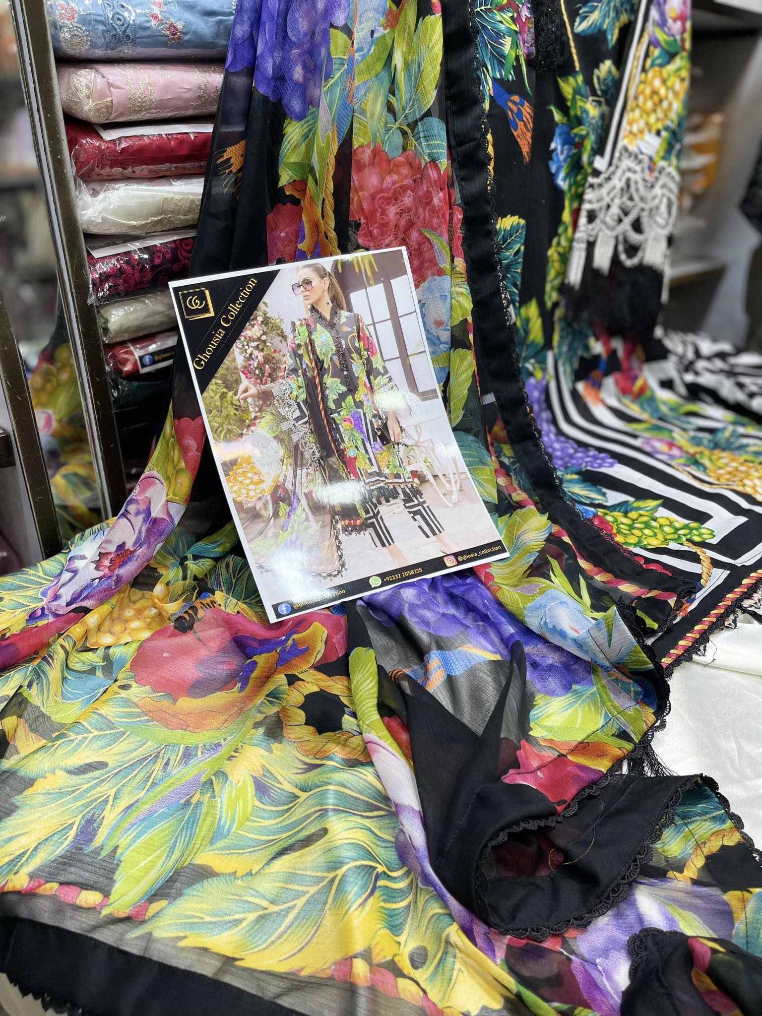 GHOUSIA COLLECTION LAWN 3 PEC STITCHED COLLECTION